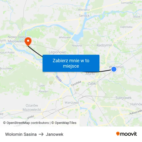Wołomin Sasina to Janowek map