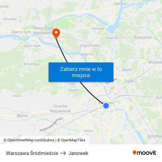 Warszawa Śródmieście to Janowek map