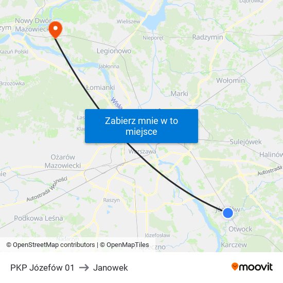 PKP Józefów 01 to Janowek map