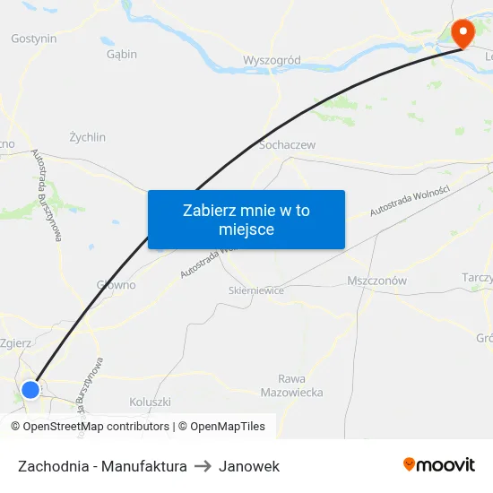 Zachodnia - Manufaktura to Janowek map