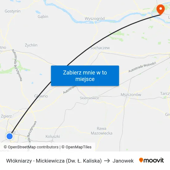 Włókniarzy - Mickiewicza (Dw. Ł. Kaliska) to Janowek map