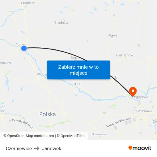 Czerniewice to Janowek map