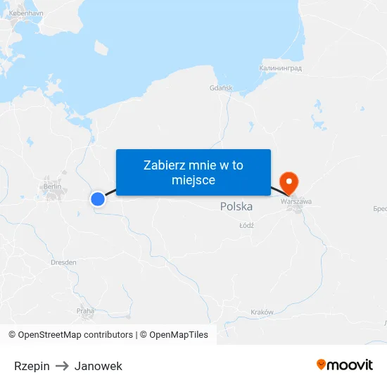Rzepin to Janowek map
