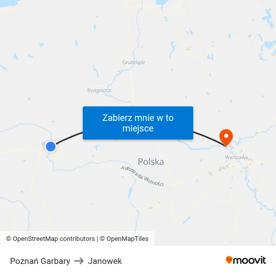 Poznań Garbary to Janowek map