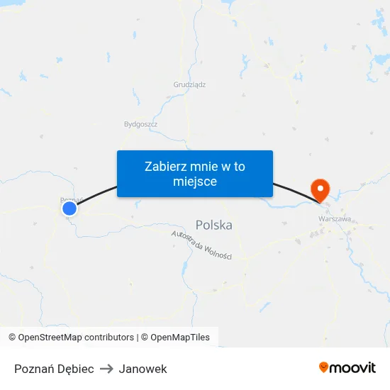 Poznań Dębiec to Janowek map