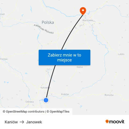 Kaniów to Janowek map