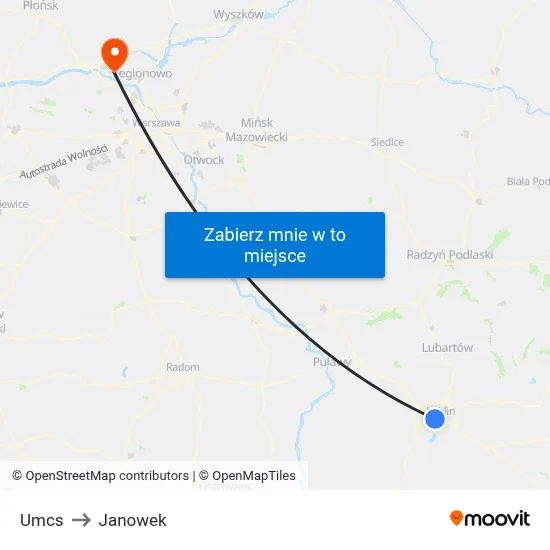 Umcs to Janowek map