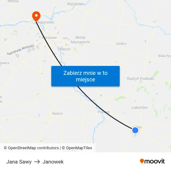 Jana Sawy to Janowek map