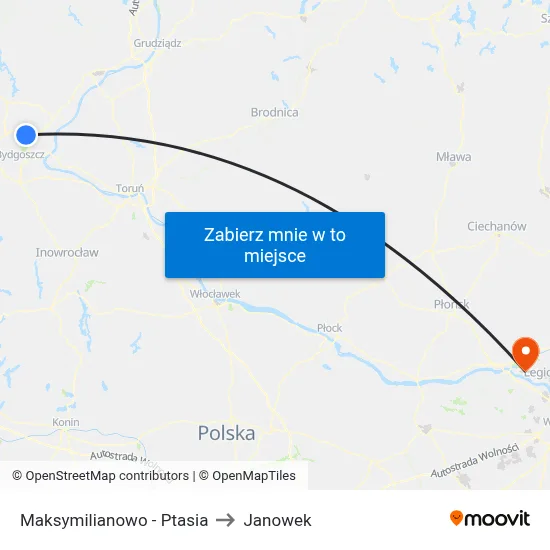 Maksymilianowo - Ptasia to Janowek map