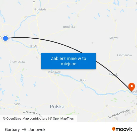 Garbary to Janowek map