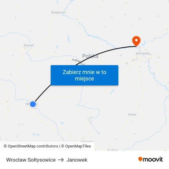 Wrocław Sołtysowice to Janowek map