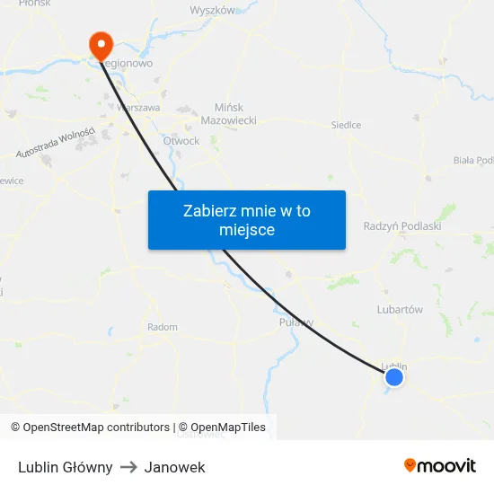 Lublin Główny to Janowek map