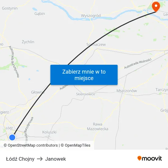 Łódź Chojny to Janowek map