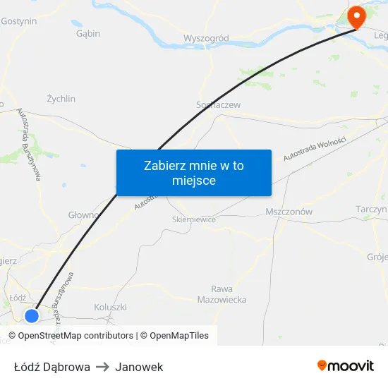 Łódź Dąbrowa to Janowek map