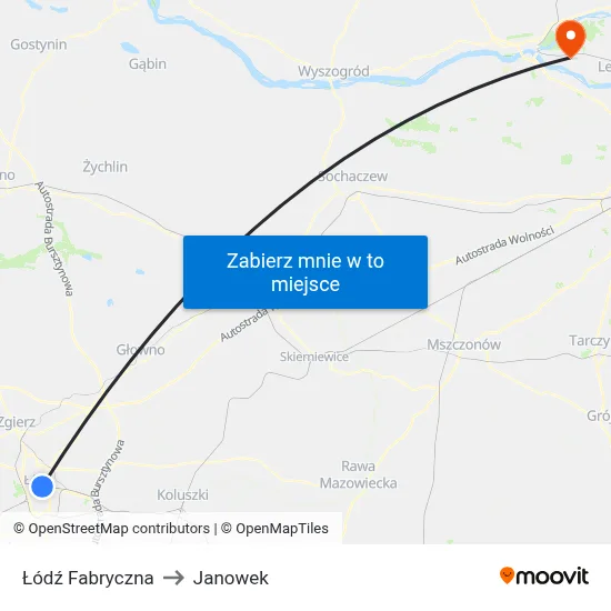 Łódź Fabryczna to Janowek map