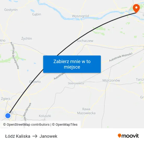 Łódź Kaliska to Janowek map