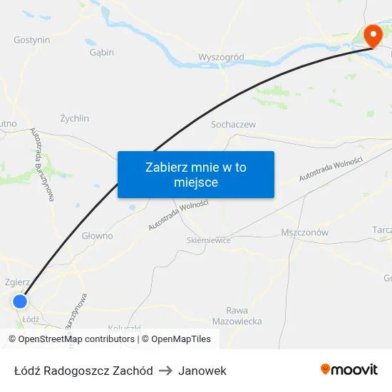 Łódź Radogoszcz Zachód to Janowek map