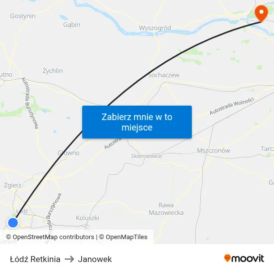Łódź Retkinia to Janowek map