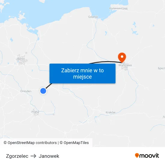 Zgorzelec to Janowek map