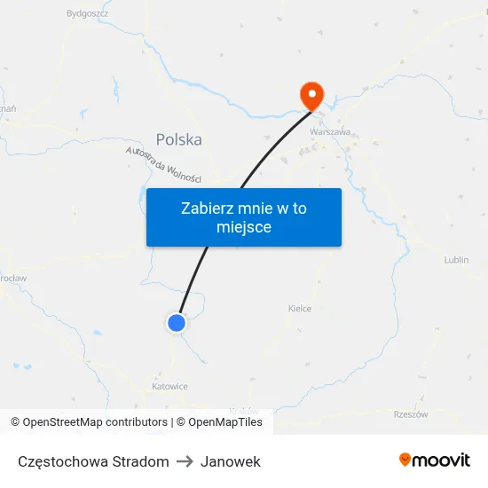 Częstochowa Stradom to Janowek map