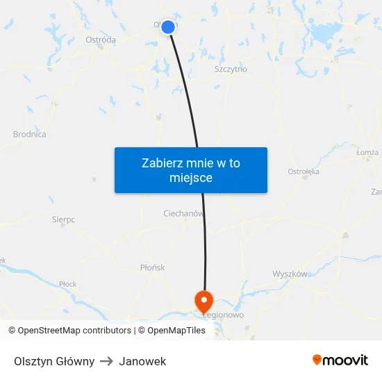 Olsztyn Główny to Janowek map