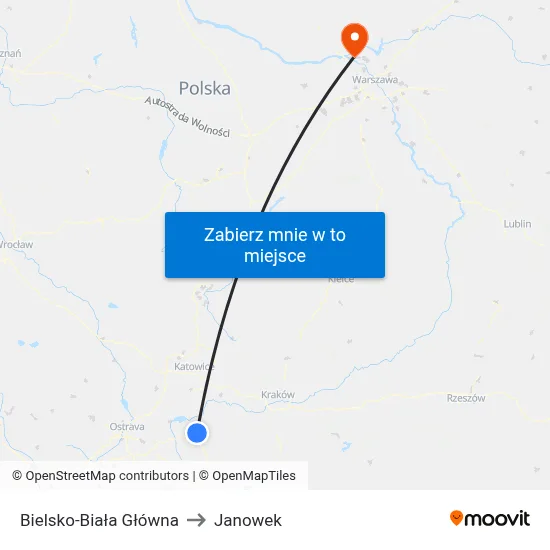 Bielsko-Biała Główna to Janowek map
