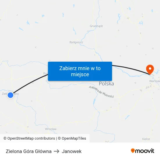 Zielona Góra Główna to Janowek map