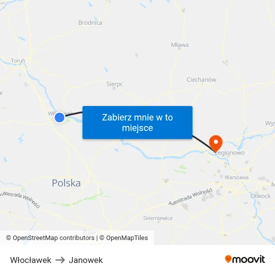 Włocławek to Janowek map