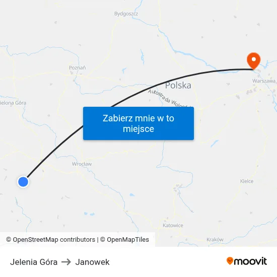 Jelenia Góra to Janowek map
