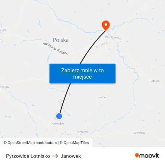 Pyrzowice Lotnisko to Janowek map
