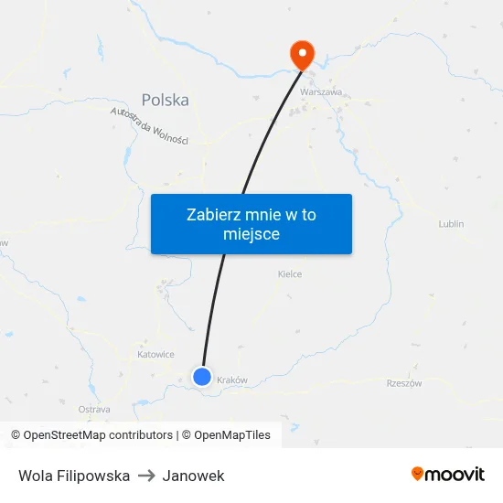 Wola Filipowska to Janowek map