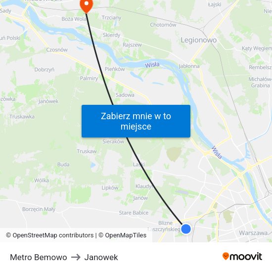 Metro Bemowo to Janowek map