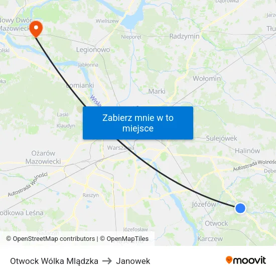 Otwock Wólka Mlądzka to Janowek map