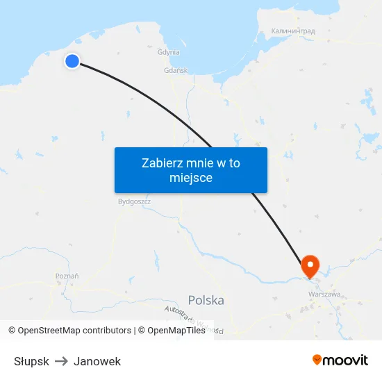 Słupsk to Janowek map