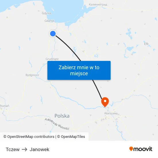 Tczew to Janowek map
