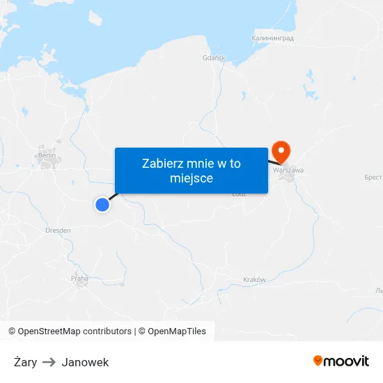 Żary to Janowek map