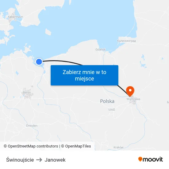Świnoujście to Janowek map