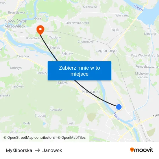 Myśliborska to Janowek map