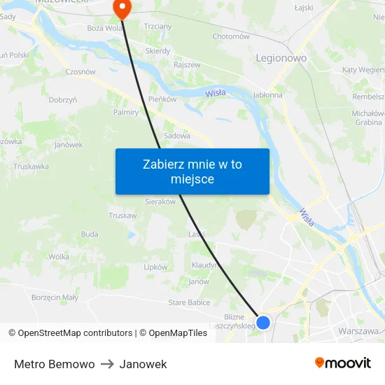 Metro Bemowo to Janowek map
