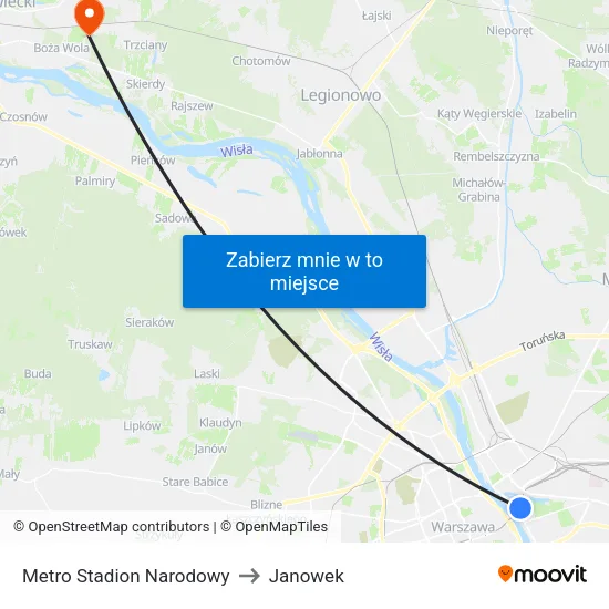 Metro Stadion Narodowy to Janowek map