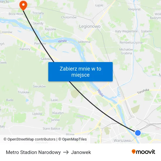 Metro Stadion Narodowy to Janowek map