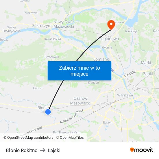 Błonie Rokitno to Łajski map