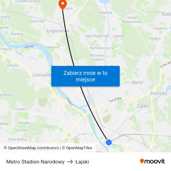 Metro Stadion Narodowy to Łajski map