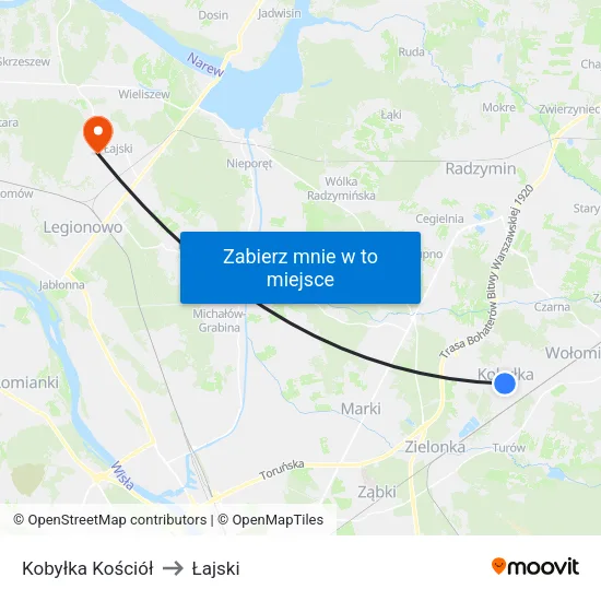 Kobyłka Kościół to Łajski map