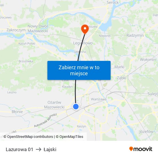 Lazurowa to Łajski map