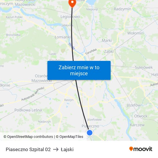 Piaseczno Szpital 02 to Łajski map