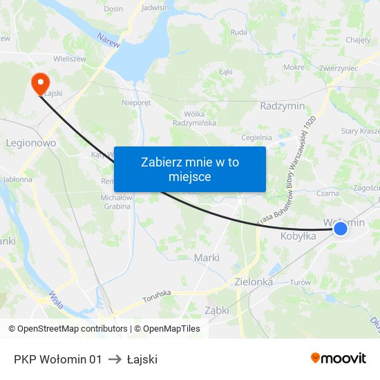 PKP Wołomin 01 to Łajski map