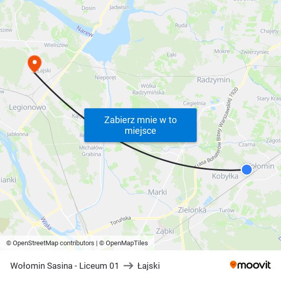 Wołomin Sasina - Liceum 01 to Łajski map