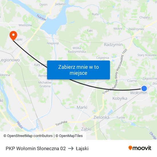 PKP Wołomin Słoneczna to Łajski map