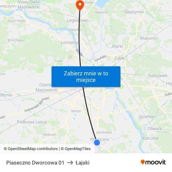 Piaseczno Dworcowa 01 to Łajski map